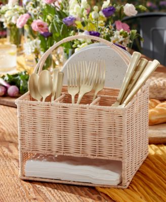 24 Seven Outdoor Living Real Rattan Flatware Storage Caddy