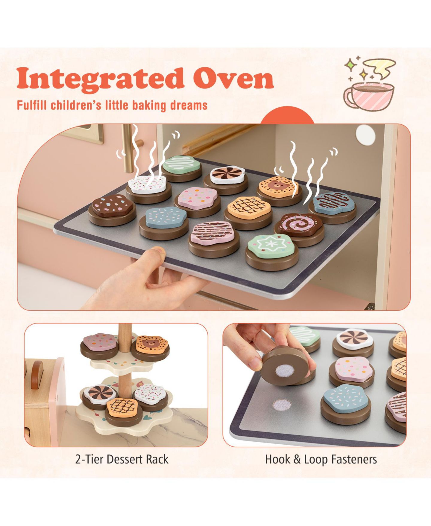 Детские игрушки Slickblue Interactive Lights and Sound 25-Piece Play Kitchen, Ages 3+, цвет: Розовый — фото 5