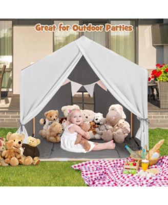 Grey Kids Indoor Play Tent with Soft Cotton Mat and Flag Banner