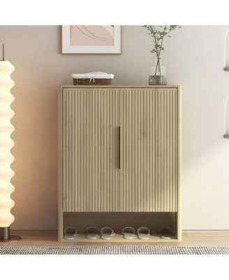 Wooden Shoe Cabinet with Doors and Adjustable Shelves