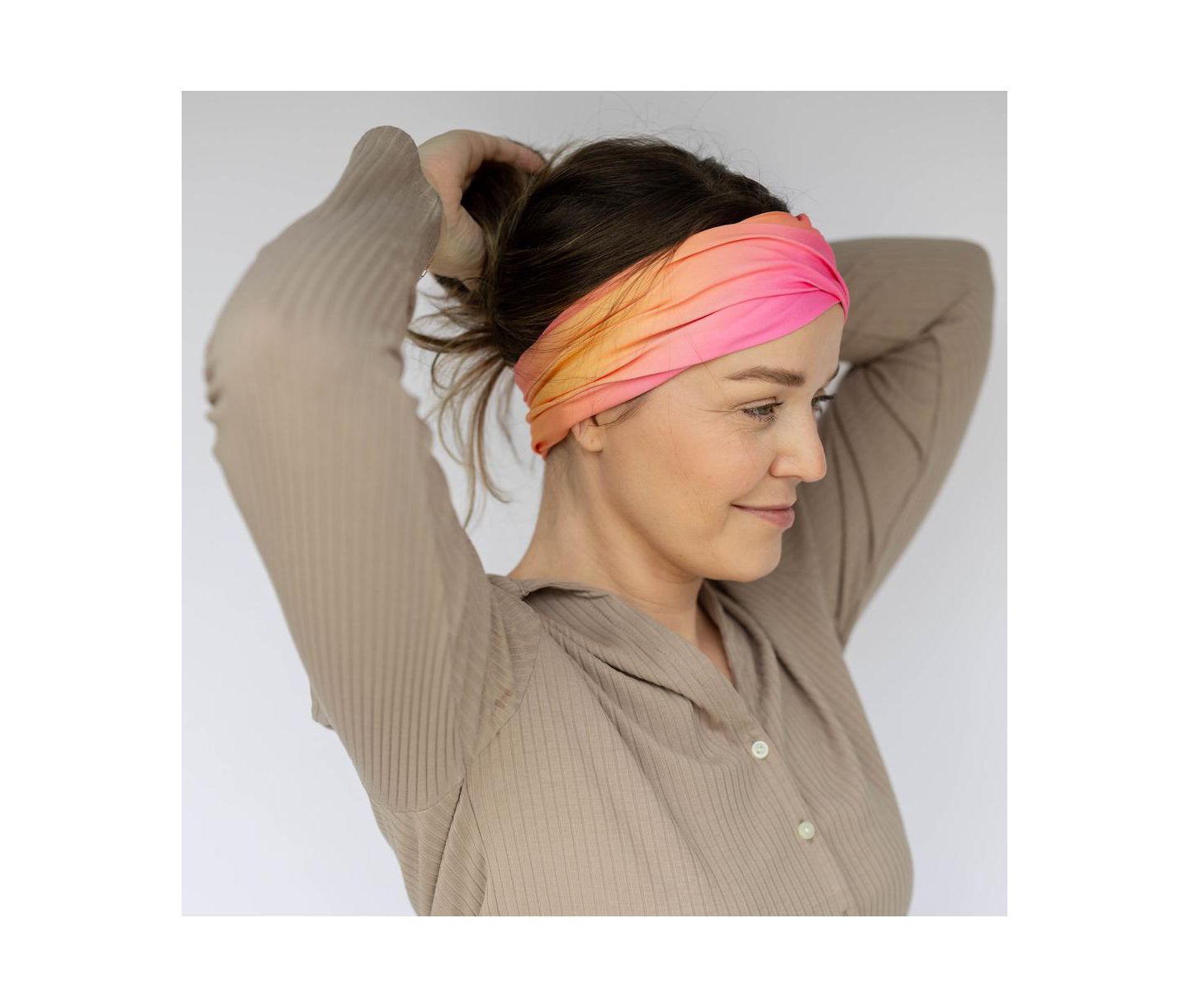 Женские аксессуары Headbands of Hope Limited Edition Luxe Tube Turban - Sunset Ombre, цвет: Розовый / Оранжевый — фото 4