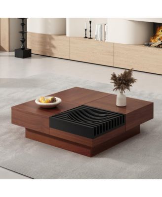 Modern Extendable Coffee Table with Storage, Multi-Functional Sliding Top Center Table with Drawers for Living Room