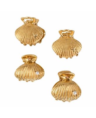 Women's Mini Claw Clip Set of 4 - Gold Seashell