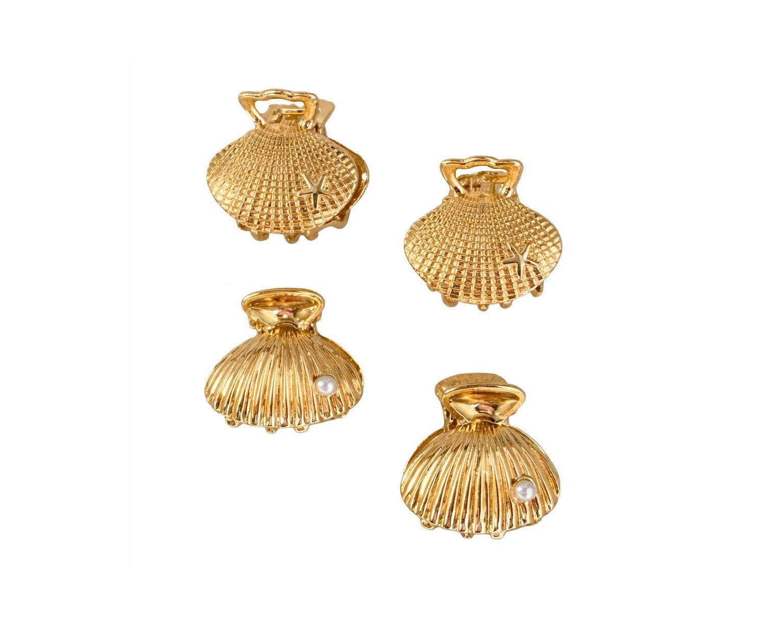 Women's Mini Claw Clip Set of 4 - Gold Seashell