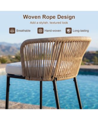 Set of 2 Bar-Height Woven Rope Patio Chairs with Cushions