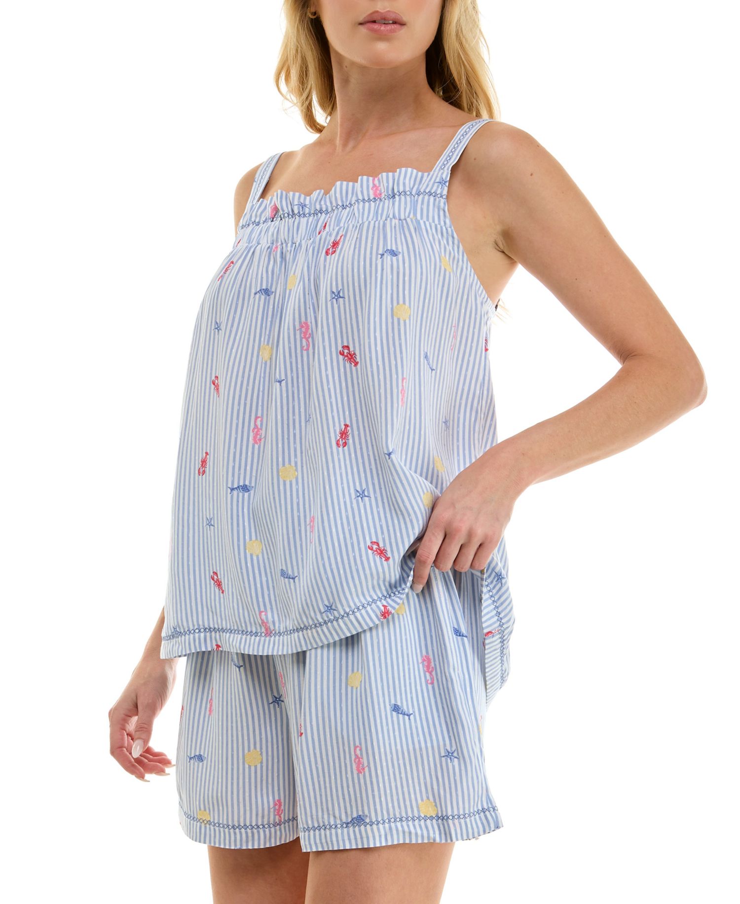Women's Printed Top and Mid-Rise Shorts, 2-Piece Set