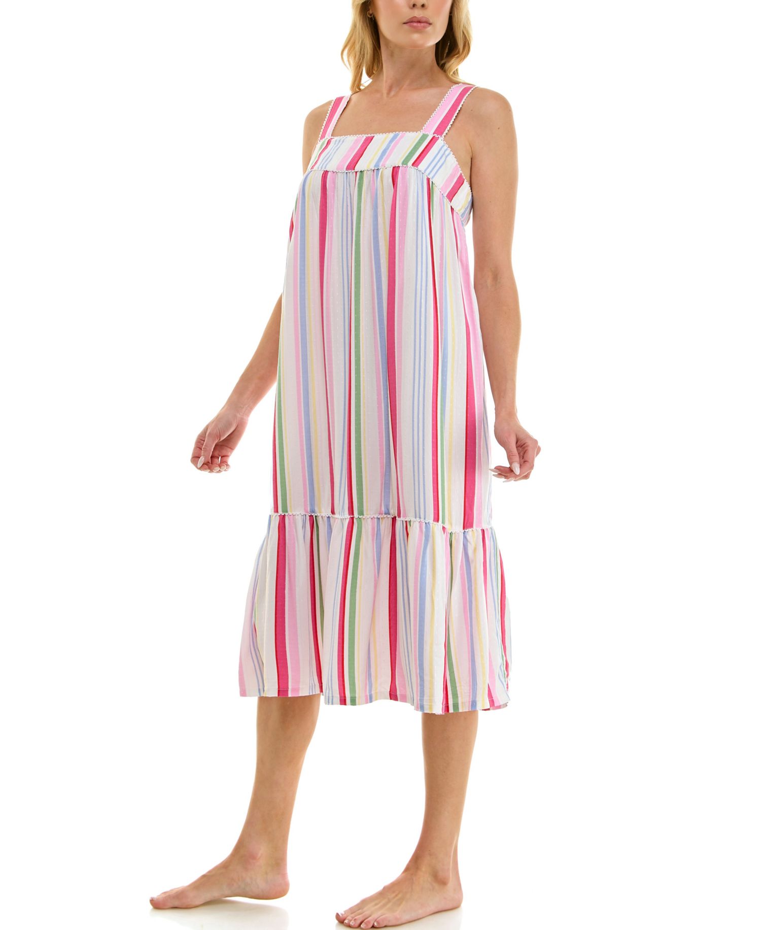 Women's Sleeveless Square Neck Tiered Nightgown