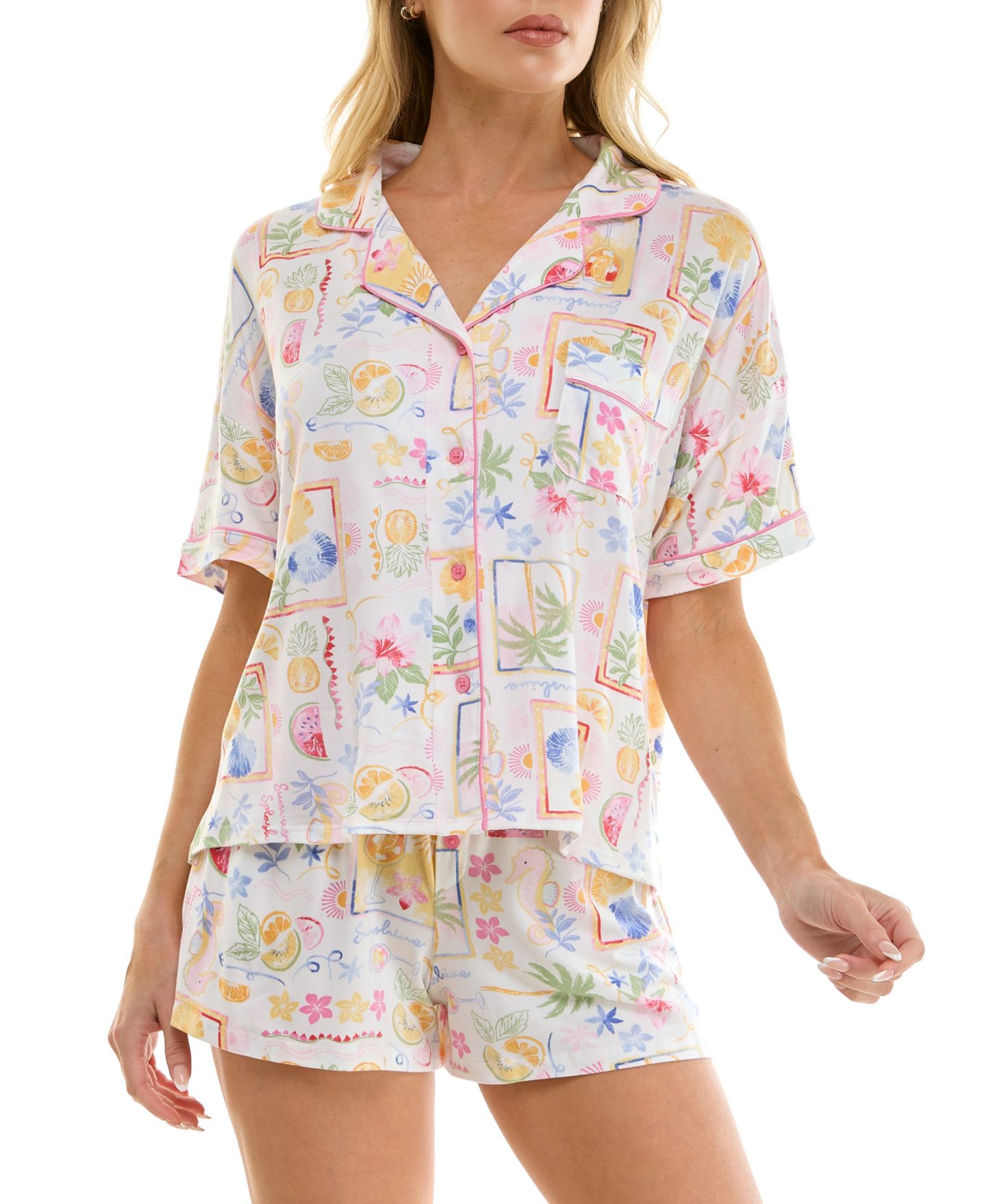 Женские шорты Roudelain Short-Sleeve Top and Mid-Rise Shorts, 2-Piece, цвет: Белый — фото 7