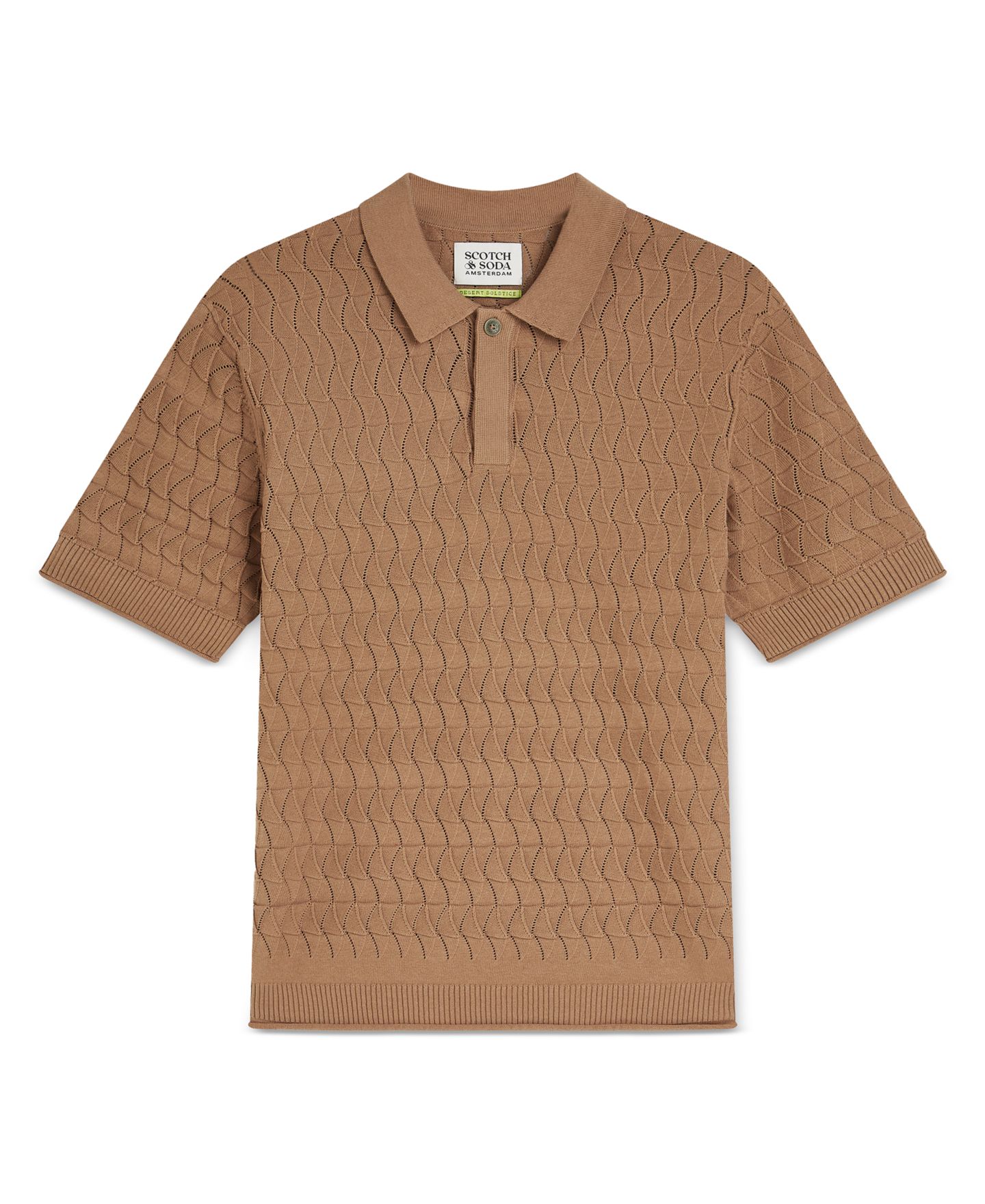 Мужское поло SCOTCH & SODA Regular-Fit Pointelle Knitted Polo Shirt, цвет: Amphora — фото 5