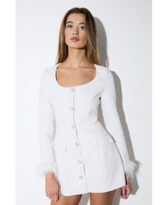 Women's Boucle feather Trim Mini Dress