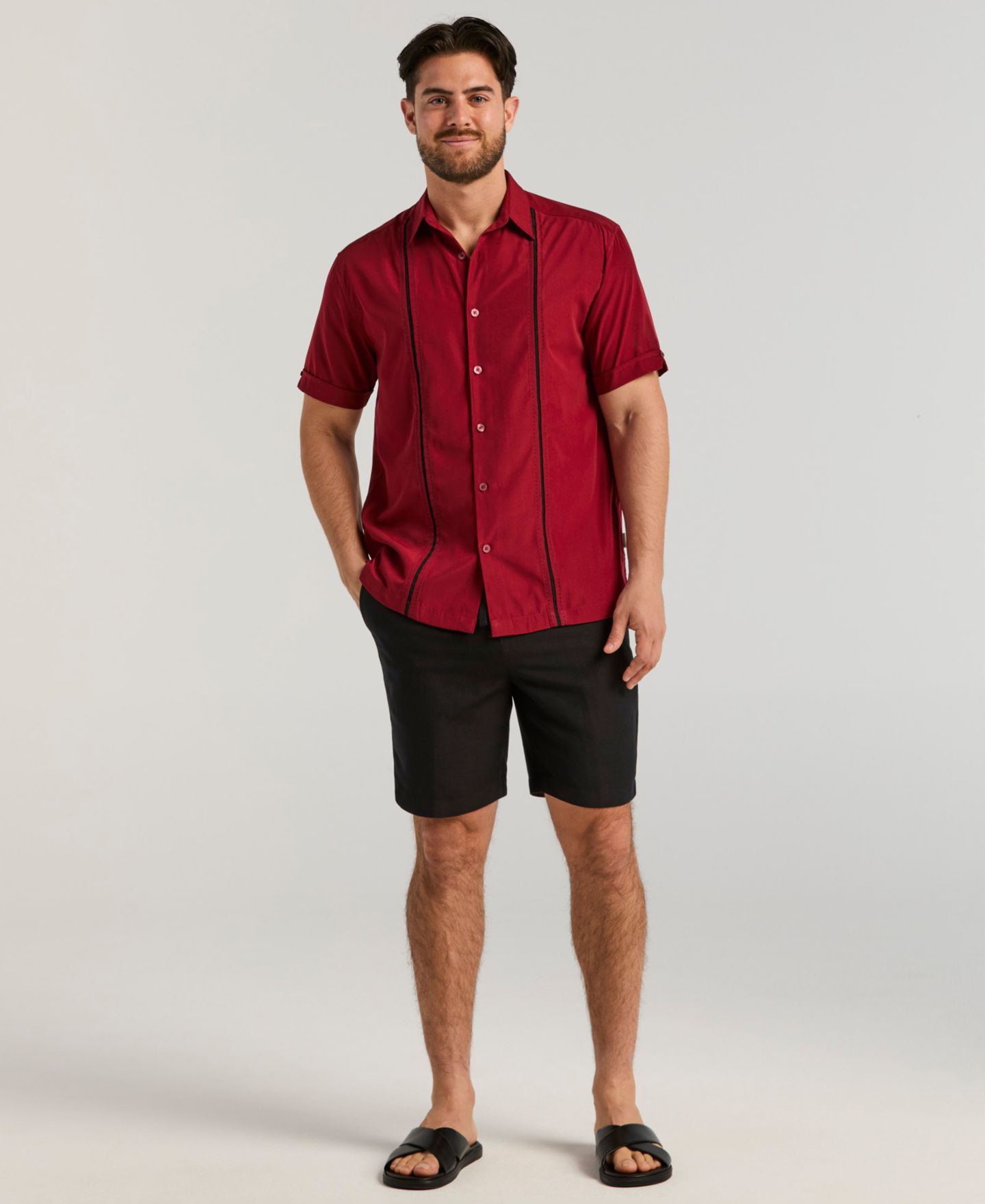 Мужская рубашка Cubavera Pick Stitch Panel Short Sleeve Button-Down, цвет: Красный — фото 2