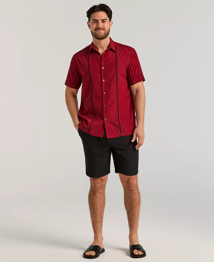Men's Pick Stitch Panel Short Sleeve Button-Down Shirt - thumbnail 7