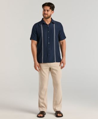 Men's Pick Stitch Panel Short Sleeve Button-Down Shirt