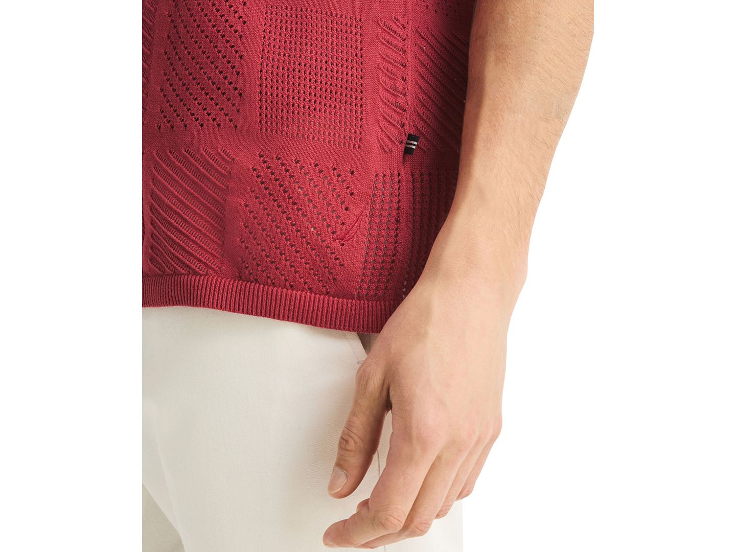 Мужской свитер Nautica Open-Stitch Classic-Fit Buttoned Polo Sweater, цвет: Rustedhull — фото 4
