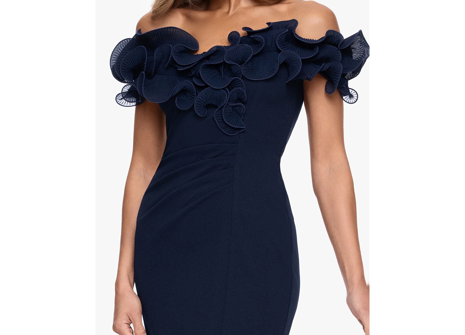 Women's Ruffled Off-The-Shoulder Scuba Crepe Dress