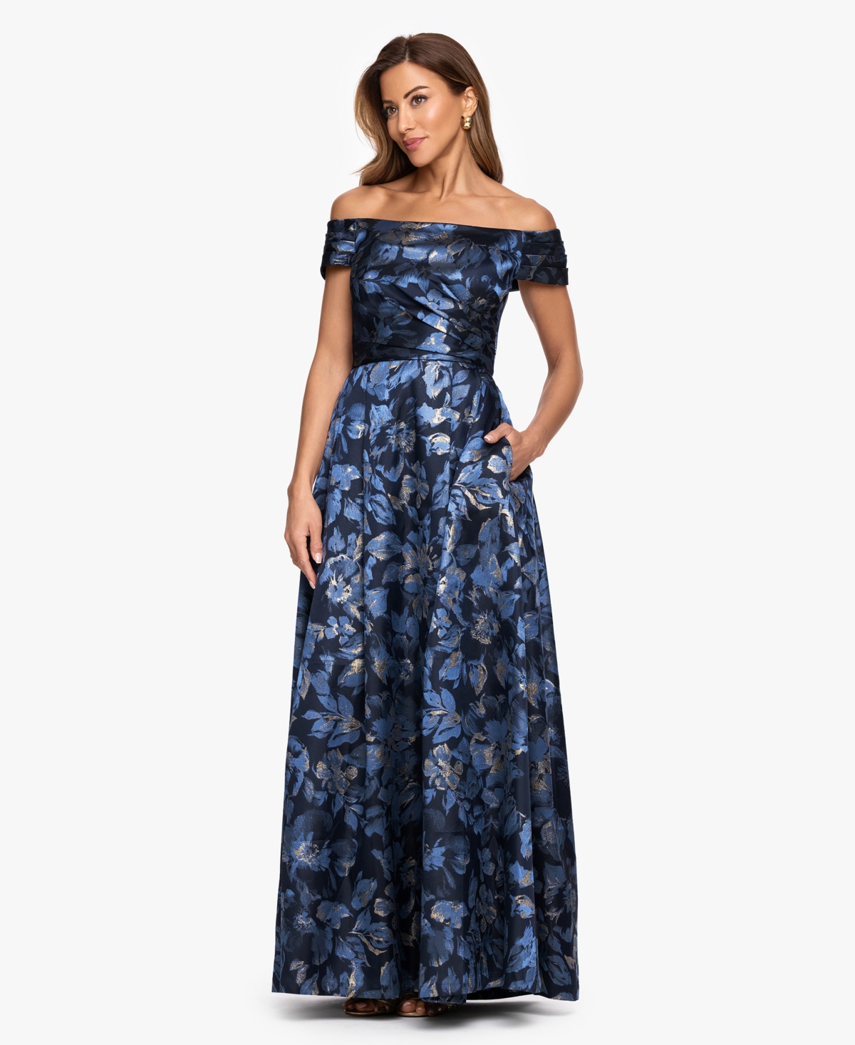 Xscape Women's Off-The-Shoulder Brocade Ball Gown