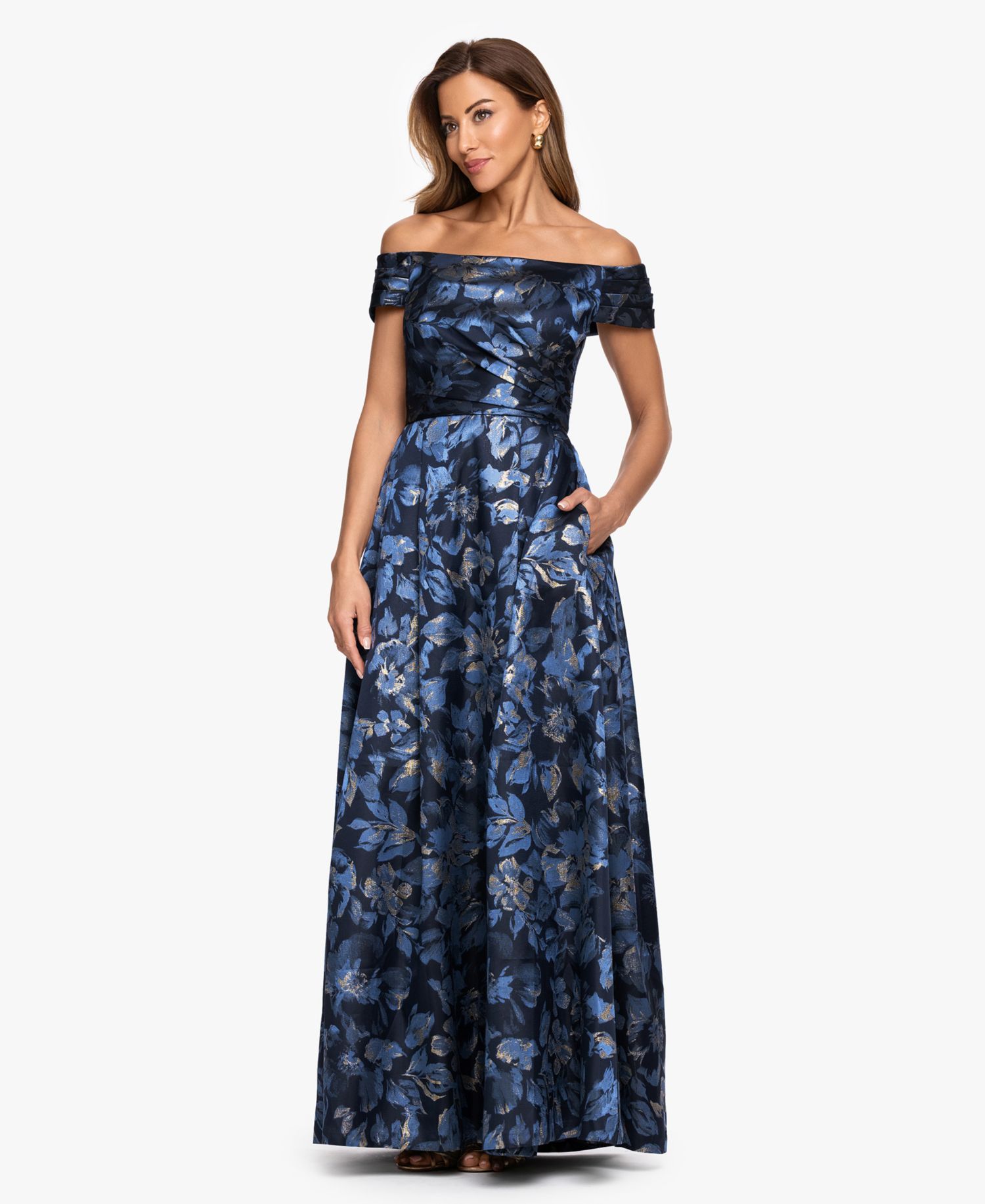 Women's Off-The-Shoulder Brocade Ball Gown