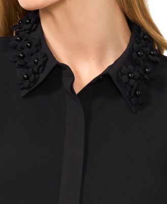 CeCe Women's Embellished Puff-Sleeve Shirt 