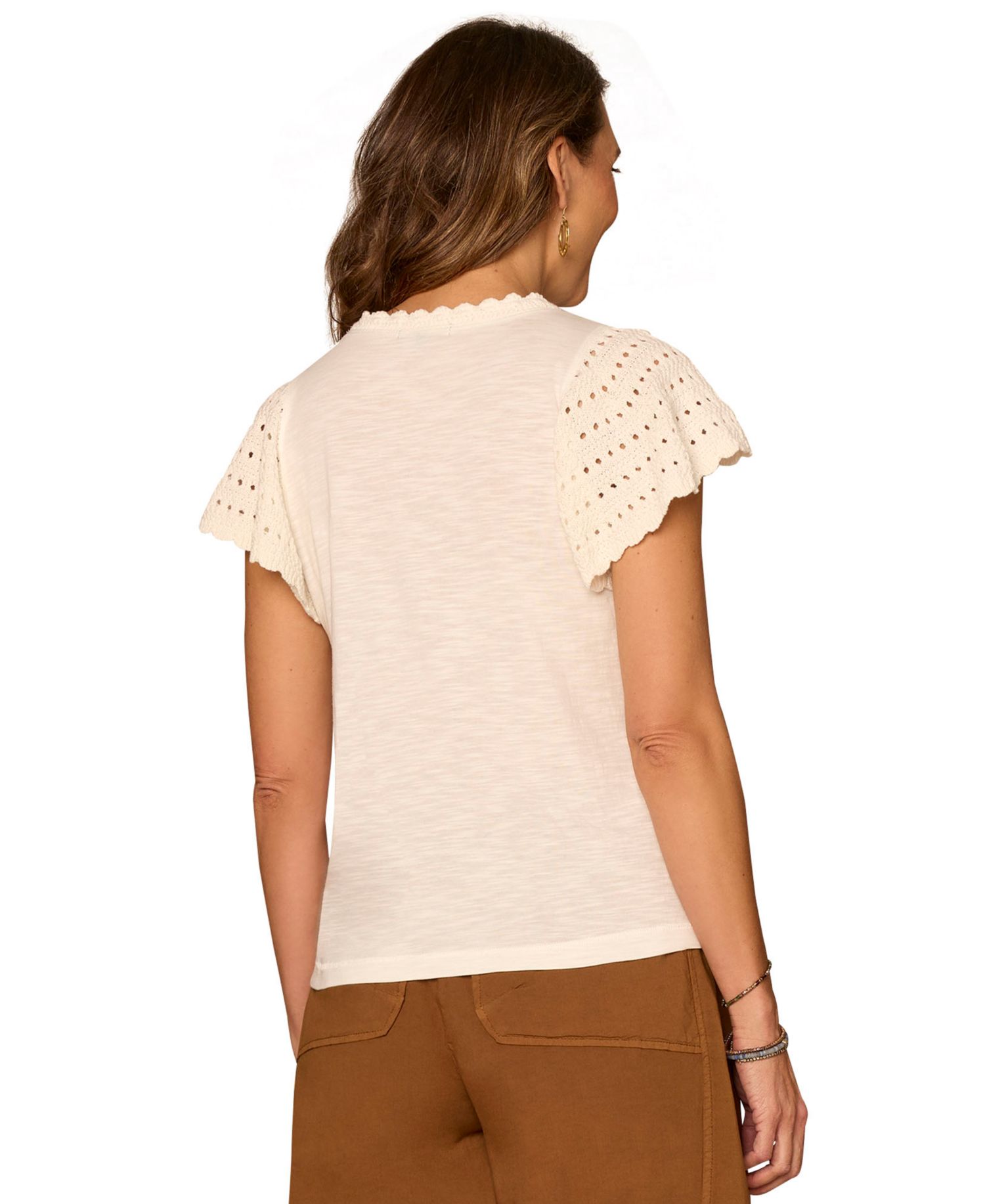 Petite Crochet-Trim Flutter-Sleeve Knit Top