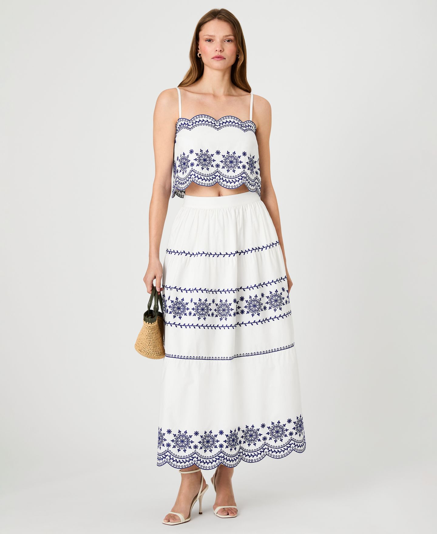 Женская юбка French Connection Embroidered Midi, цвет: Льняной белый индиго — фото 3