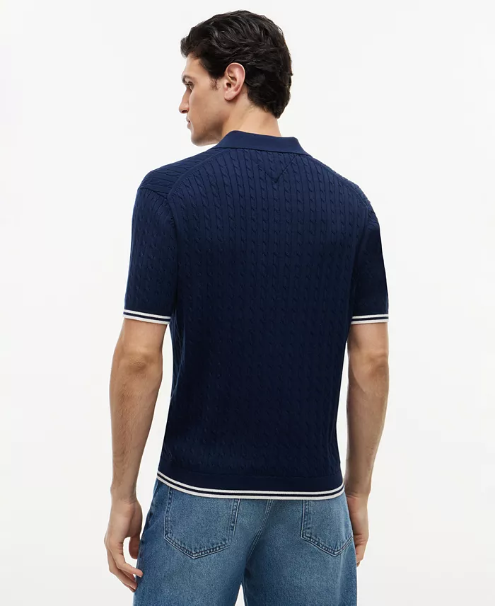 Men's Cable Knitted Short-Sleeve Sweater Polo Shirt - thumbnail 8