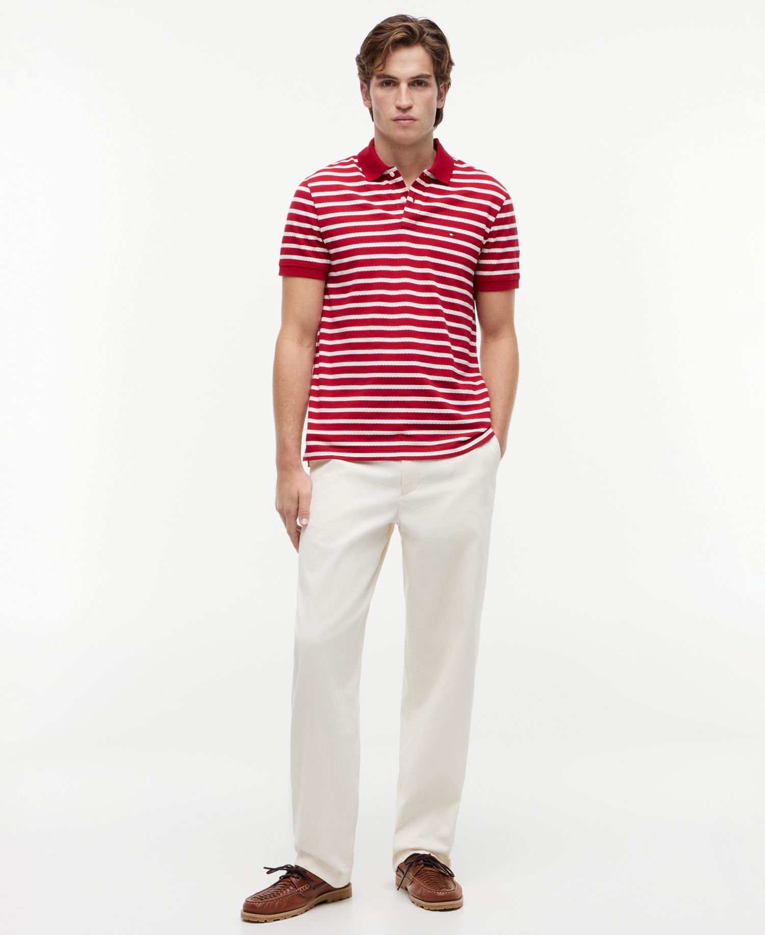 Men's Regular-Fit Perforated Jersey Stripe Polo Shirt