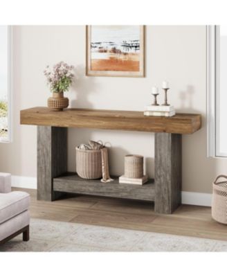 63'' Farmhouse 2-Tier Entryway Console Table with Open Storage - Long Sofa Accent Table for Entrance, Living Room