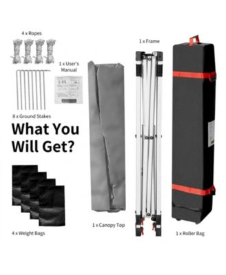 6.6 x 6.6 ft Pop Up Canopy Tent with Three Height Settings Roller Bag and Weight Bags
