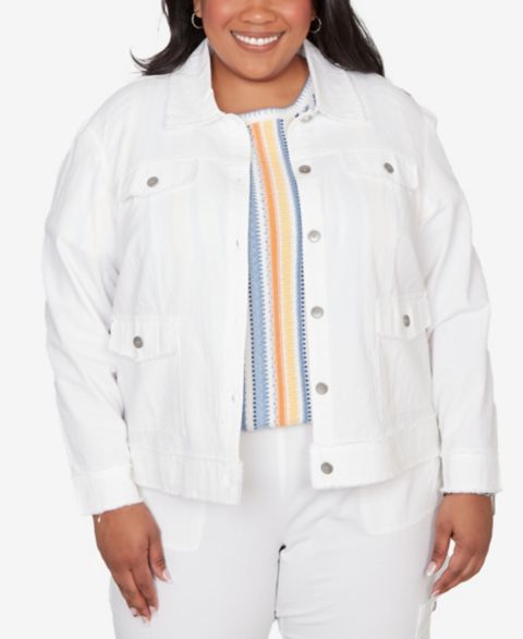 Женские куртки Alfred Dunner Plus Size Out of the Blue Patch Pocket Collared Jacket