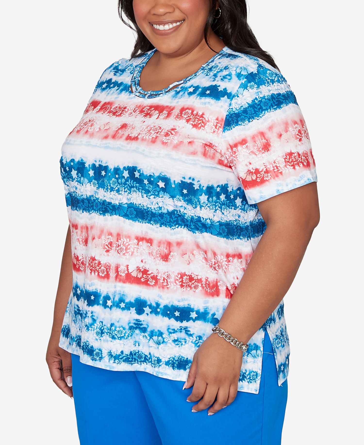 Plus Size Lady Liberty Americana Tie Dye Stripes T-Shirt