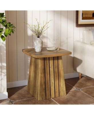 Wood Square Side Table, Brown Farmhouse End Table for Living Room, 22" Compact Nightstand with Sturdy Top