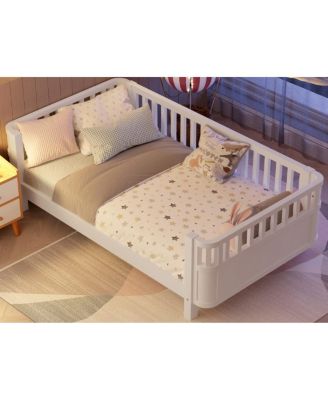 Wood Low Profile Twin Platform Bed with Rails