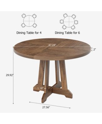 Round Dining Table for 4, 47 Inch Wooden Table with Sturdy Legs, 4-Part Top, Pedestal Kitchen Table for Dining Room, Kitchen, Living Room