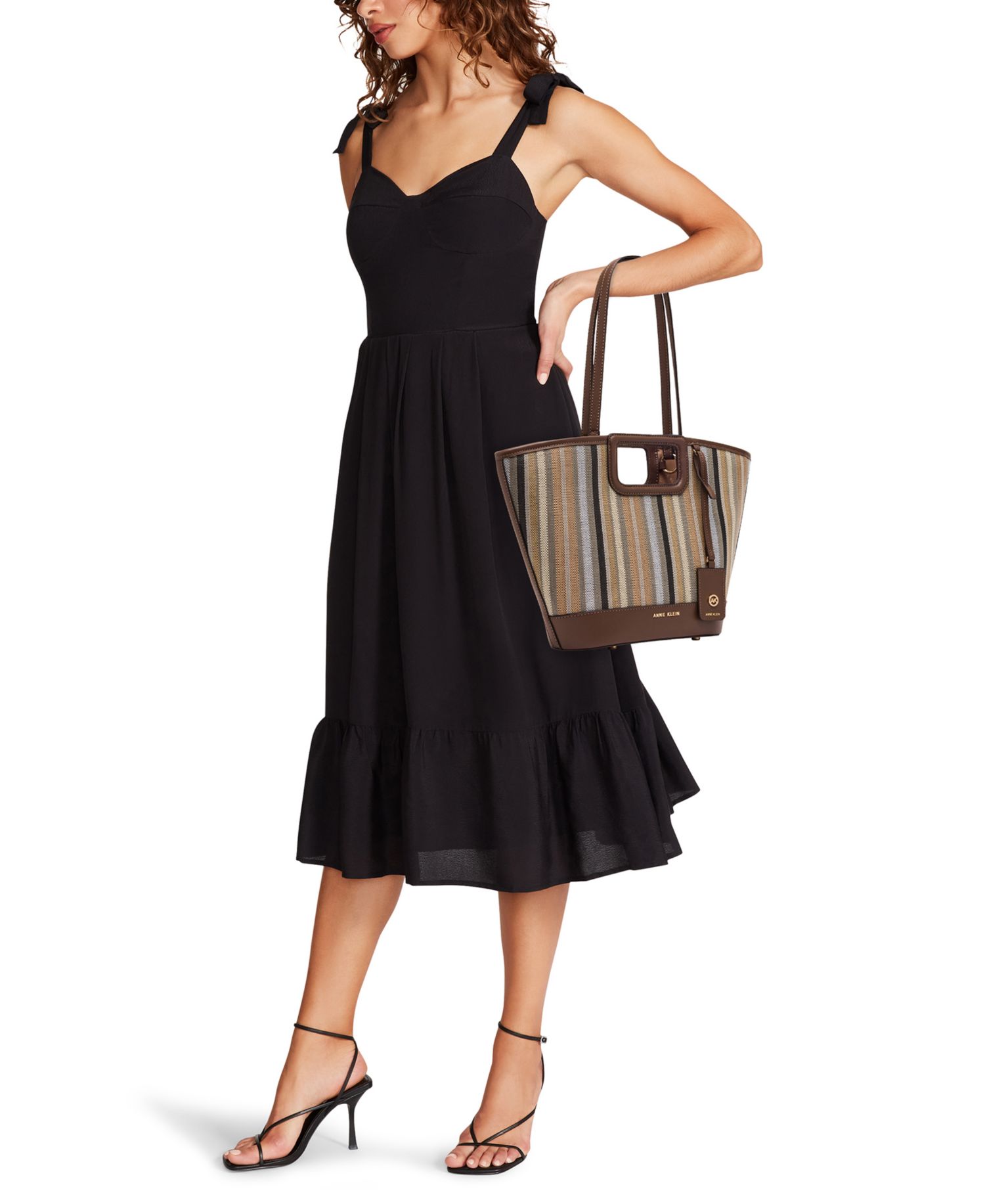 Stripe Cut Out Small Handle Tote Handbag