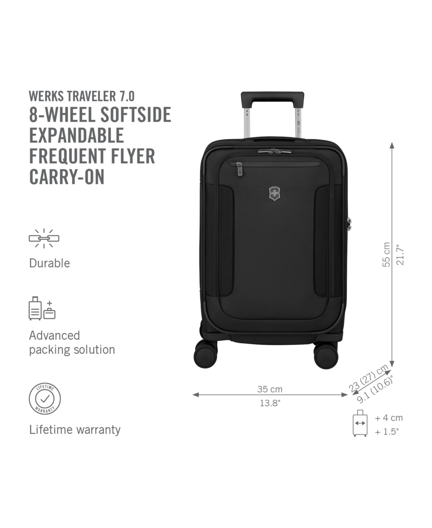 Чемодан Victorinox Werks Traveler 7.0 21" Frequent Flyer Carry-On Spinner, цвет: Чёрный — фото 3