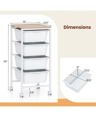 4-Drawer Rolling Storage Cart with Wooden Tabletop