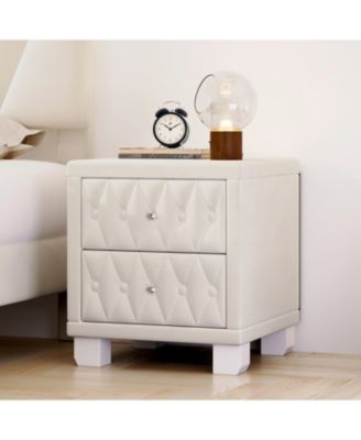 Nightstand with Crystal Handle 2-Drawer Button-Tufted Bedside Table