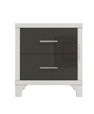 High Gloss Mirrored Nightstand with 2 Drawers and Metal Handle