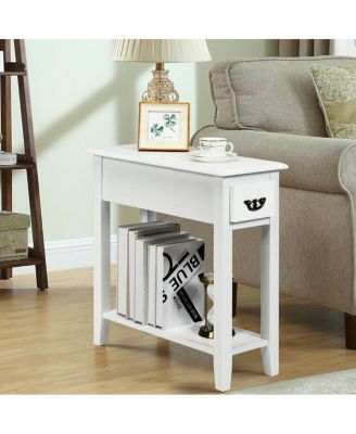2 Pieces 2 Tier Sofa Side End Table with Drawer and Open Shelf