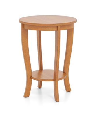 2-tier Round End Table with Solid Wood Legs