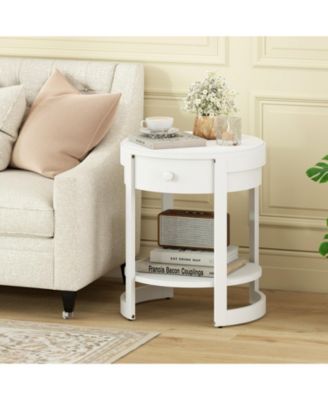 2-Tier Round End Table Mid Century Modern Nightstand