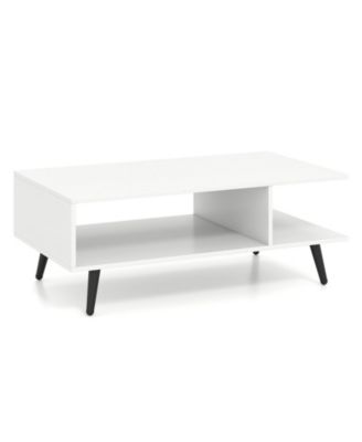 Mid Century Modern Rectangle Coffee Table 2-Tier Accent Table with 2 Open Compartments