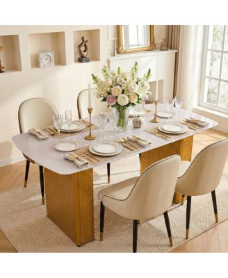 Glass Dining Table, Marble Pattern, Pedestal Base
