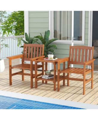 3 PCS Patio Bistro Table and Chairs Set w/ Umbrella Hole for Garden Poolside