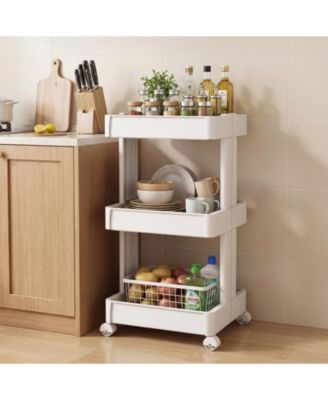 3-Tier Rolling Utility Cart with Detachable Trays and Ventilated Shelves, 15.5 x 14.5 x 30 in