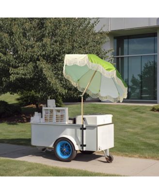 6Ft Vintage Floral Fringe Umbrella w/ Deck Holder Carry Bag Adjustable for Outdoor Balcony Deck Food Ice Cream Cart Mobile Stall