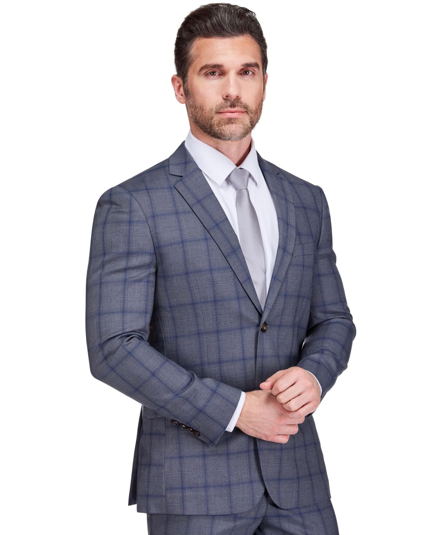 Men's Slim Fit 2-Piece Performance Stretch Plaid Suit
