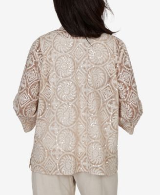 Women's Natural Wonder Sequin Medallion Two-In-One Collar Top