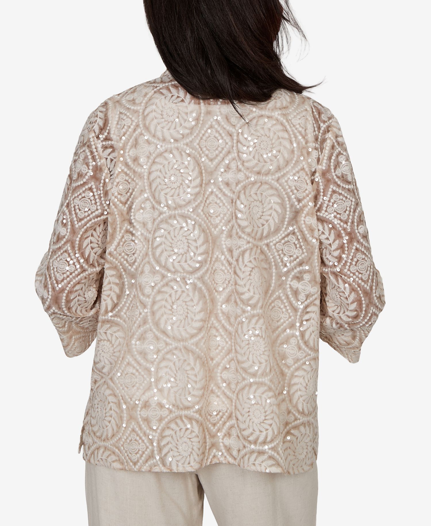 Women's Natural Wonder Sequin Medallion Two-In-One Collar Top