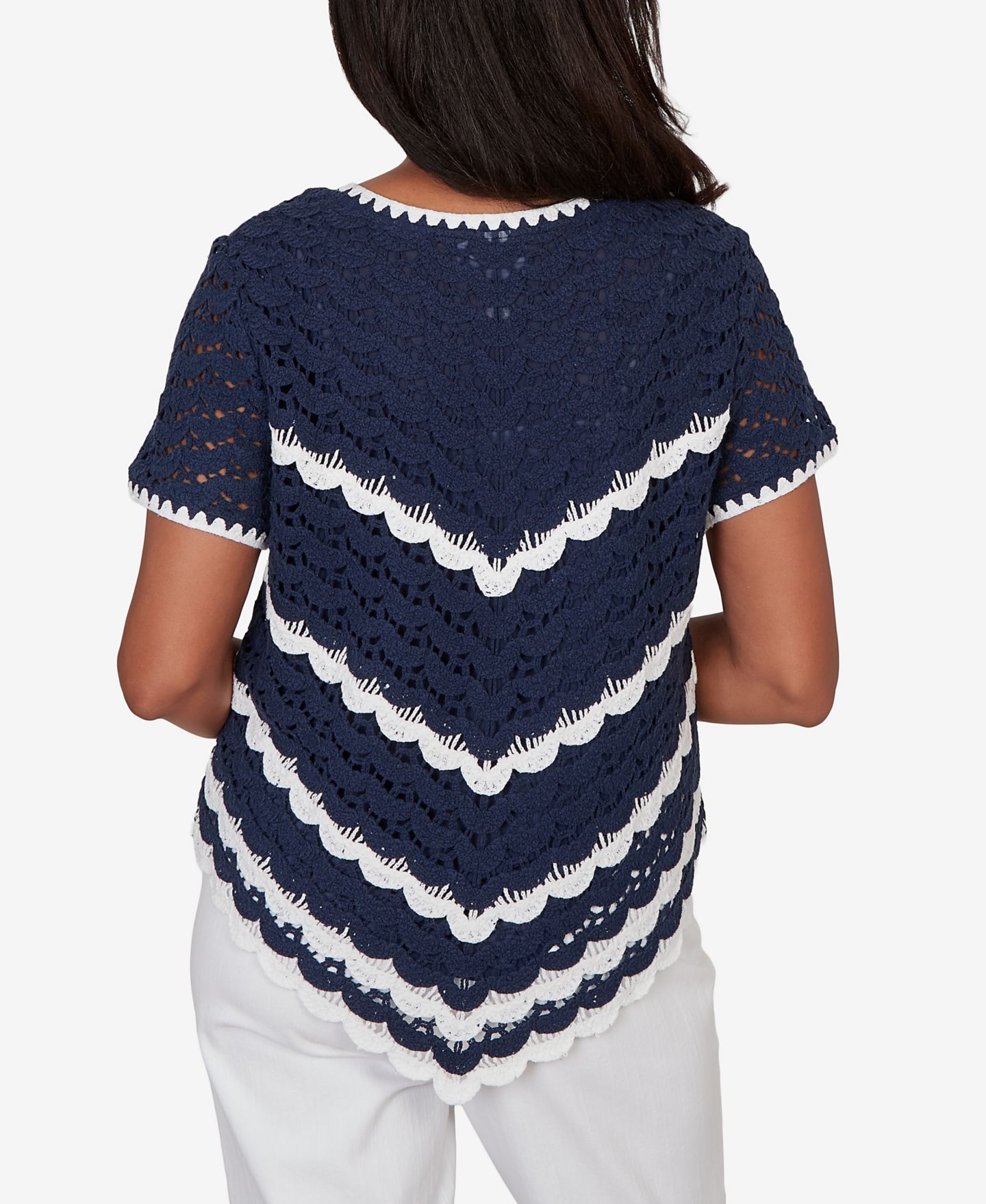Женская футболка Alfred Dunner Port Side Chevron Crochet Short-Sleeve, цвет: Тёмно-синий — фото 5